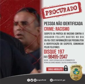 Polícia Civil divulga imagem de torcedor do Atlético-GO suspeito de cometer injúria racial contra Fellipe Bastos; confira (Foto: Divulgação/Polícia Civil de Goiás)